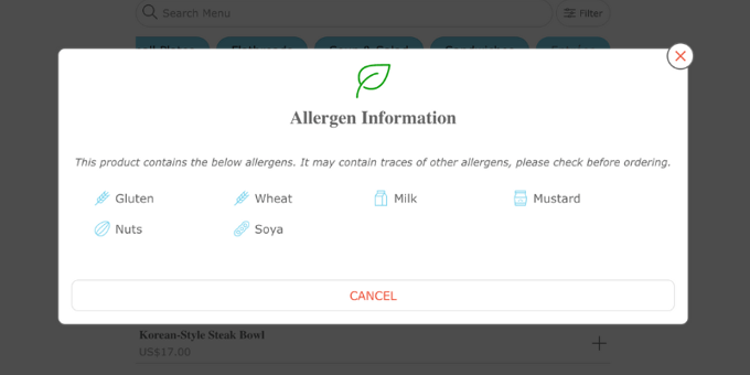 clear allergen information on digital menu