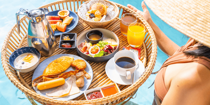food and drink upsell basket by hotel pool